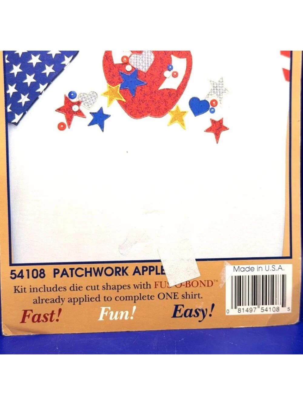 Vintage Americana Fabric Appliques Patchwork Apple Iron On Kit 54108 Stars NOS